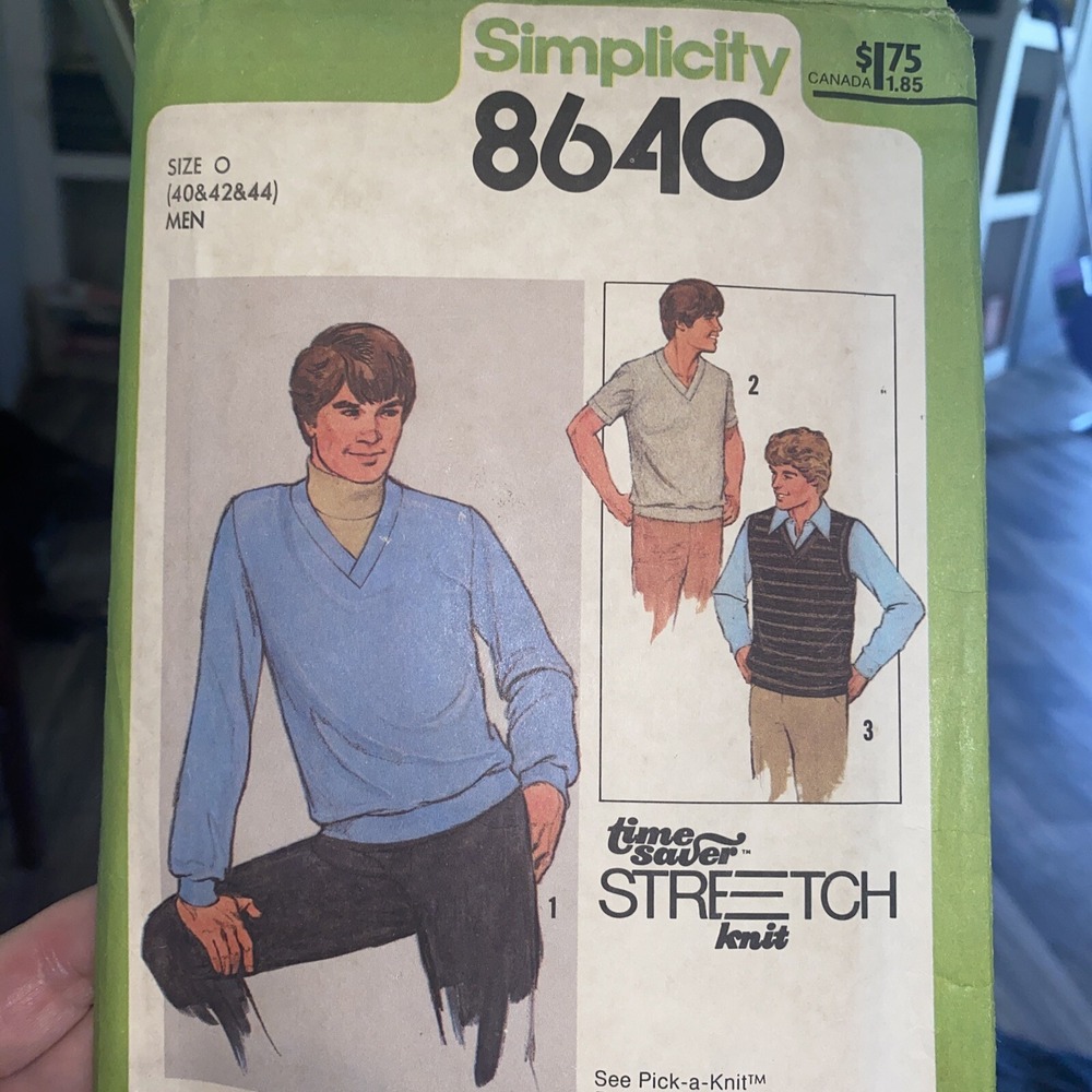Vintage 1978 Simplicity 8640 Men Stretch Knit Top Vest Sewing Pattern Size 40-44